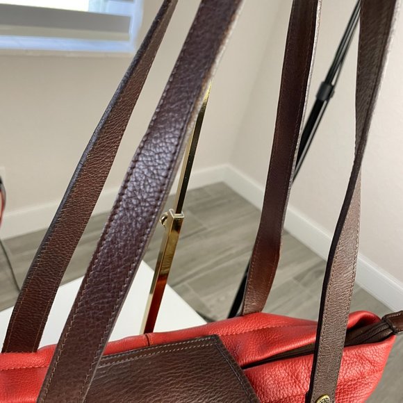 VALENTINA Double Strap Soft Red Brown Leather Zipper Pouch Pockets Gold Hardware - Picture 3 of 16